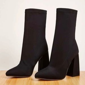 Pointed Toe Chunky Heel Sock Booties